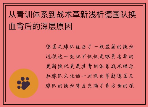 从青训体系到战术革新浅析德国队换血背后的深层原因